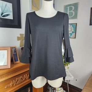Notations Black Tiered Bell Sleeve Tunic Size M NEW
